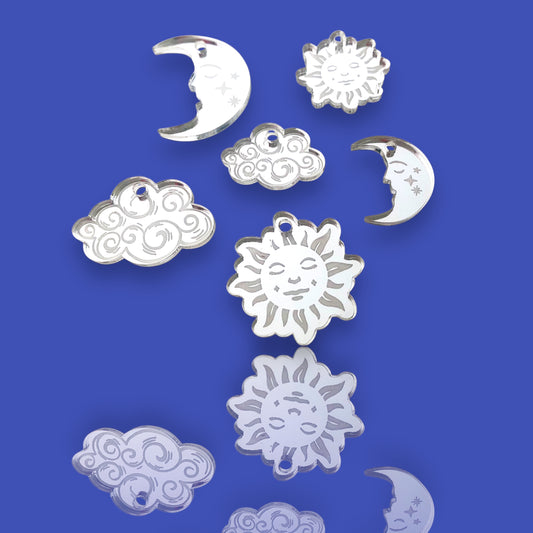 Sun, Moon  or Cloud Charms - 5 Pair Set