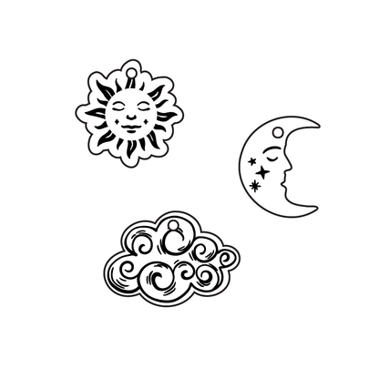 Sun, Moon  or Cloud Charms - 5 Pair Set