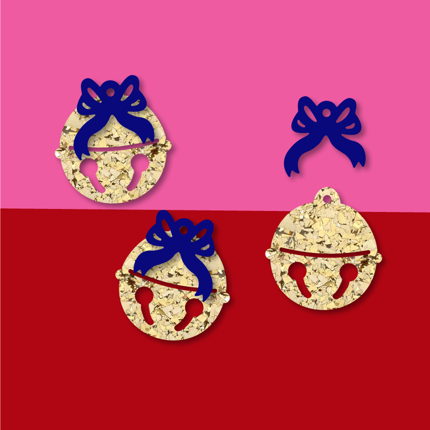 laser cut christmas earring shaped bell and bow